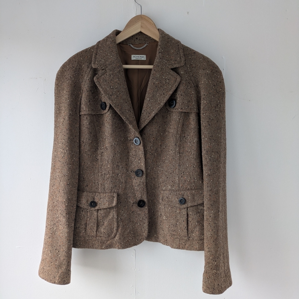 Agnona Women's Textured Wool Blazer Brown Size 48